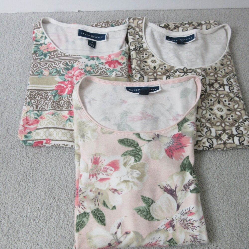 3x Karen Scott Blouse Womens S‎ Short Sleeve Scoop Neck Cotton Blend